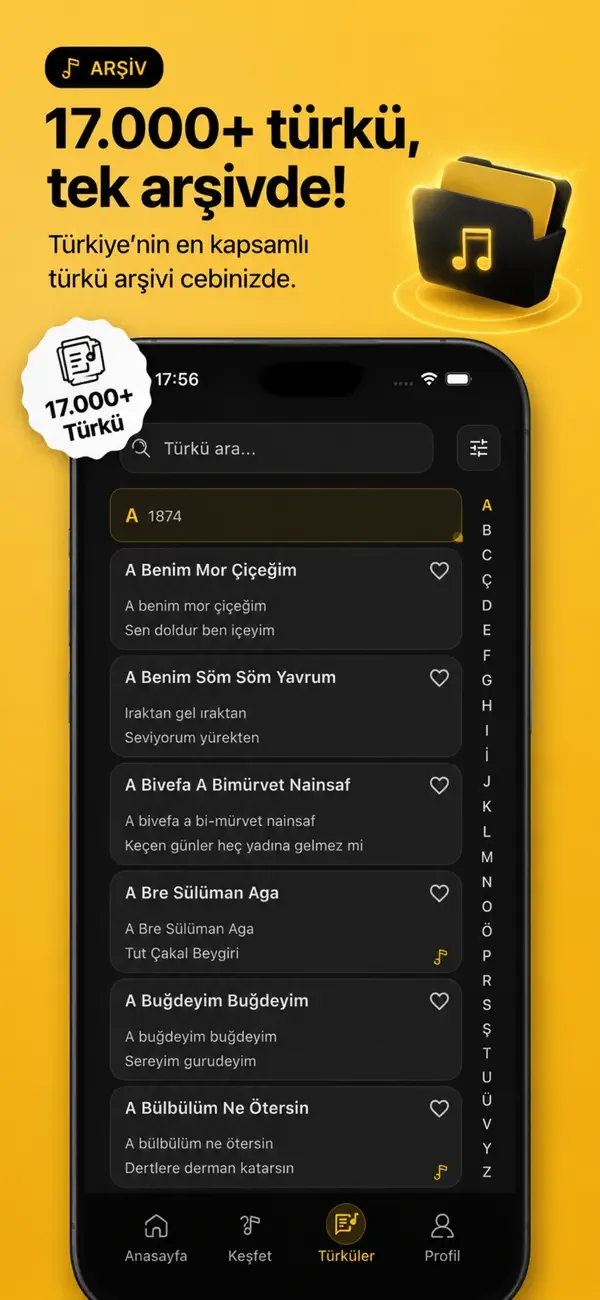 Saz Söz mobil uygulama ana ekranı
